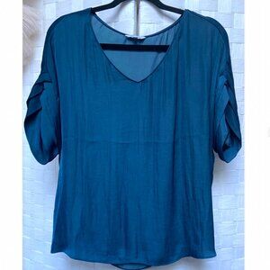 Naked Zebra Blue V-Neck Short Sleeve Blouse Top Size S